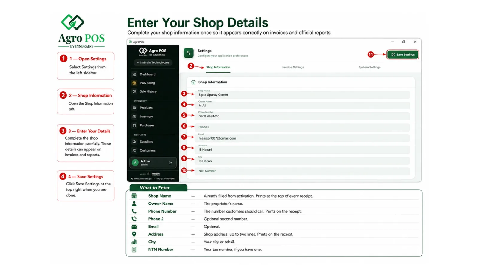 Guide 3 — Settings, Shop Information