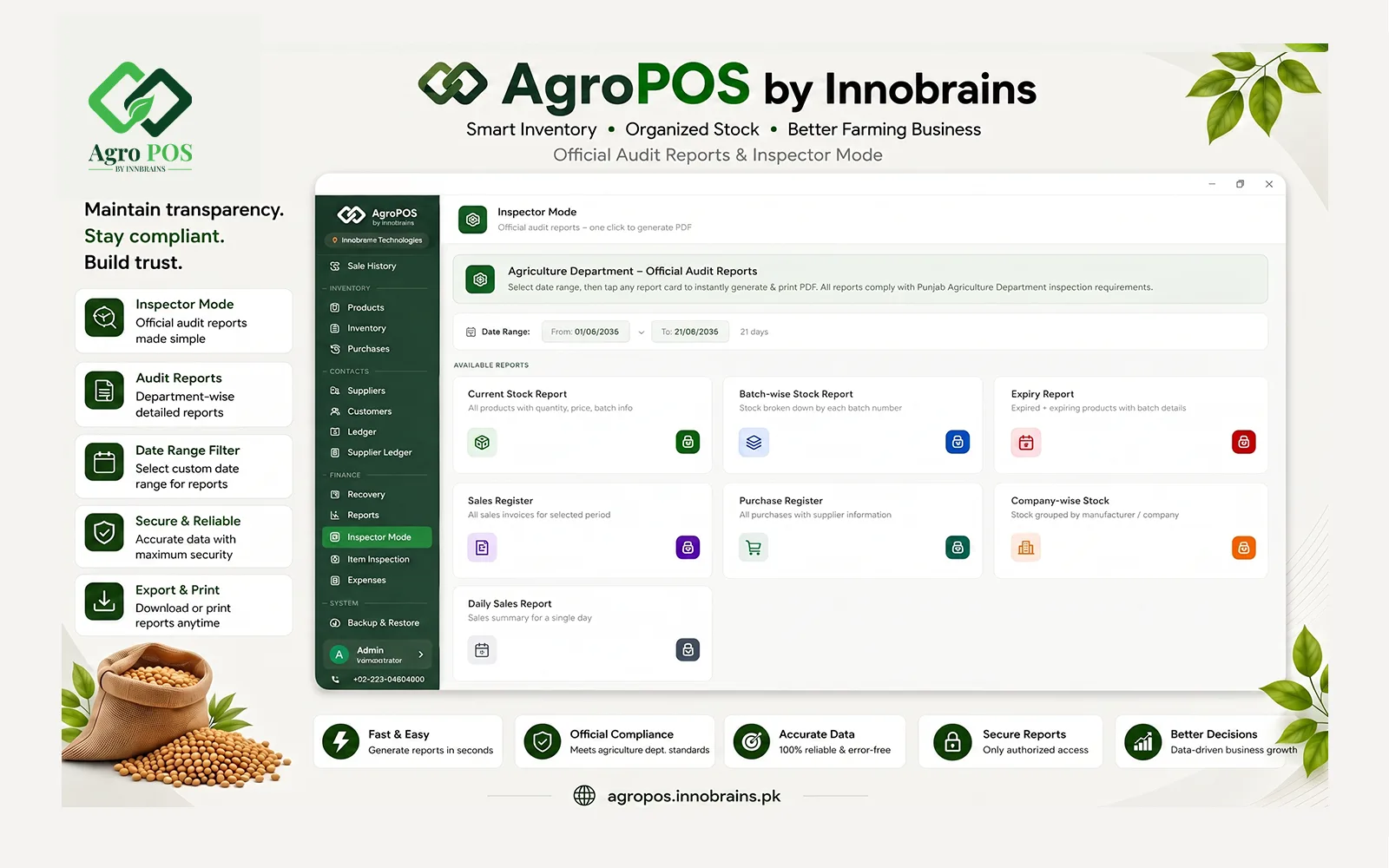 Agriculture Department inspection registers printed from AgroPOS Inspector Mode